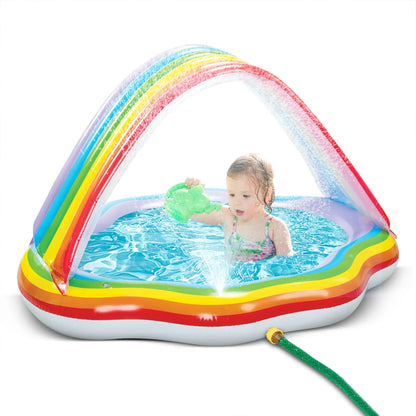 Rainbow Cloud Inflatable Baby Pool with Canopy & Sprinkler – Toddler Splash Pool Ages 1-3