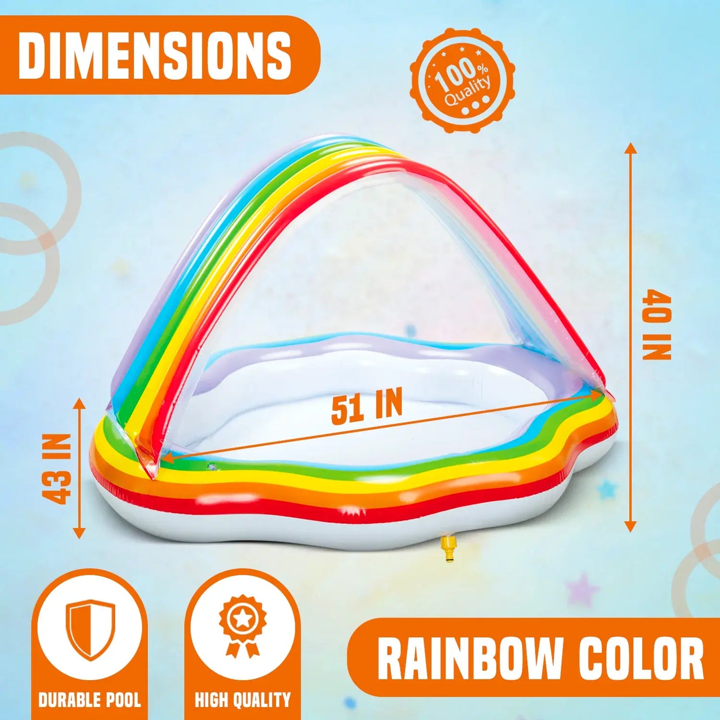 Rainbow Cloud Inflatable Baby Pool with Canopy & Sprinkler – Toddler Splash Pool Ages 1-3