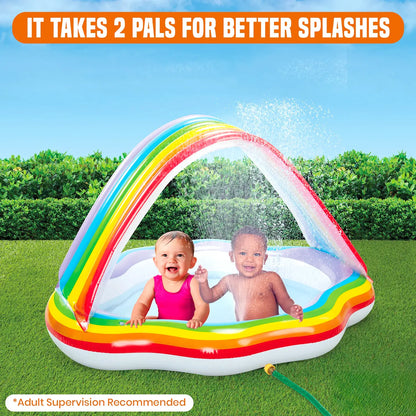 Rainbow Cloud Inflatable Baby Pool with Canopy & Sprinkler – Toddler Splash Pool Ages 1-3