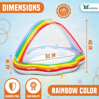 Rainbow Cloud Inflatable Baby Pool with Canopy & Sprinkler – Toddler Splash Pool Ages 1-3