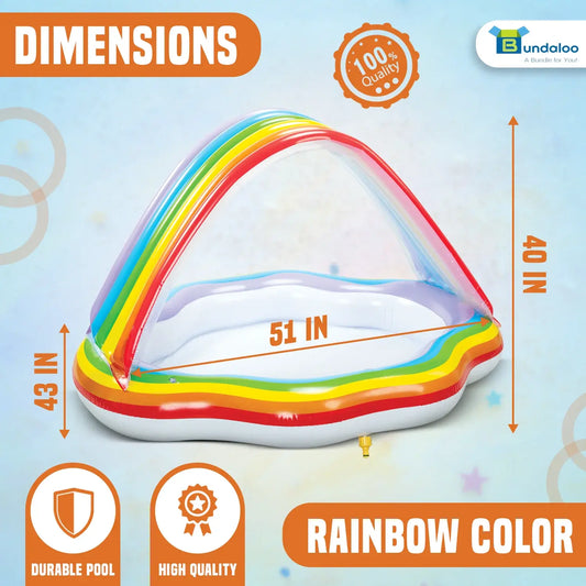 Rainbow Cloud Inflatable Baby Pool with Canopy & Sprinkler – Toddler Splash Pool Ages 1-3